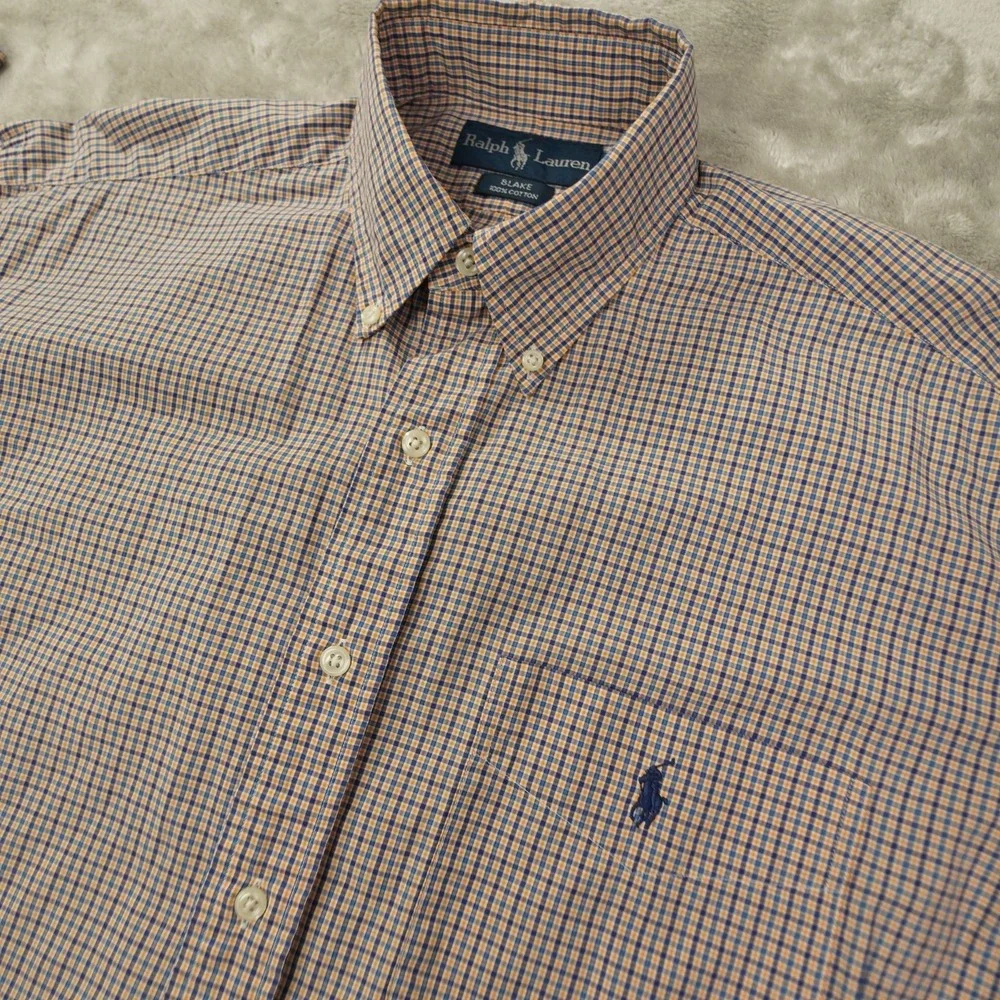 Ralph Lauren Blake Button Up Shirt Men's Medium Plaid Blue Orange Preppy